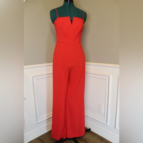 WAYF Red Wide Leg Jumpsuit Notched Neck NWT Spaghetti Strap Women’s Size Small - Picture 1 of 5